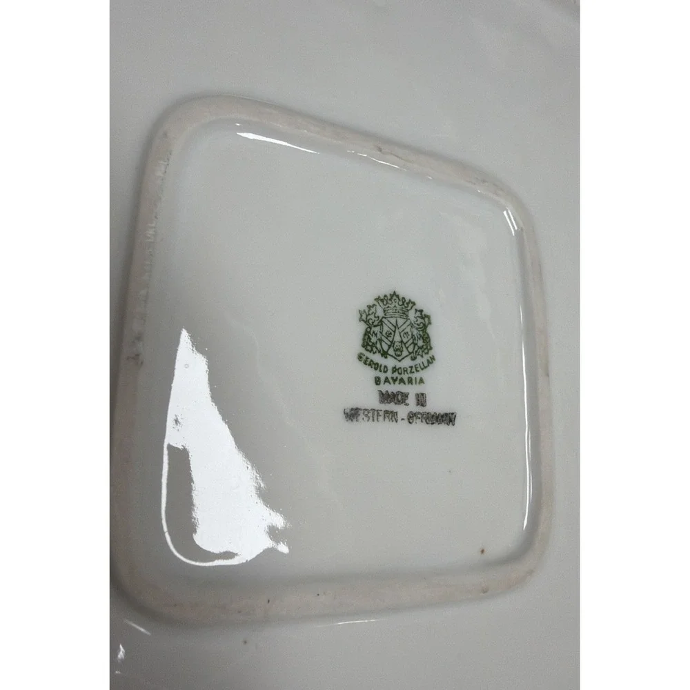 Vtg Bavaria Gerold Porzellan‎ White/Green Serving Dish Gold Gilt W Germany